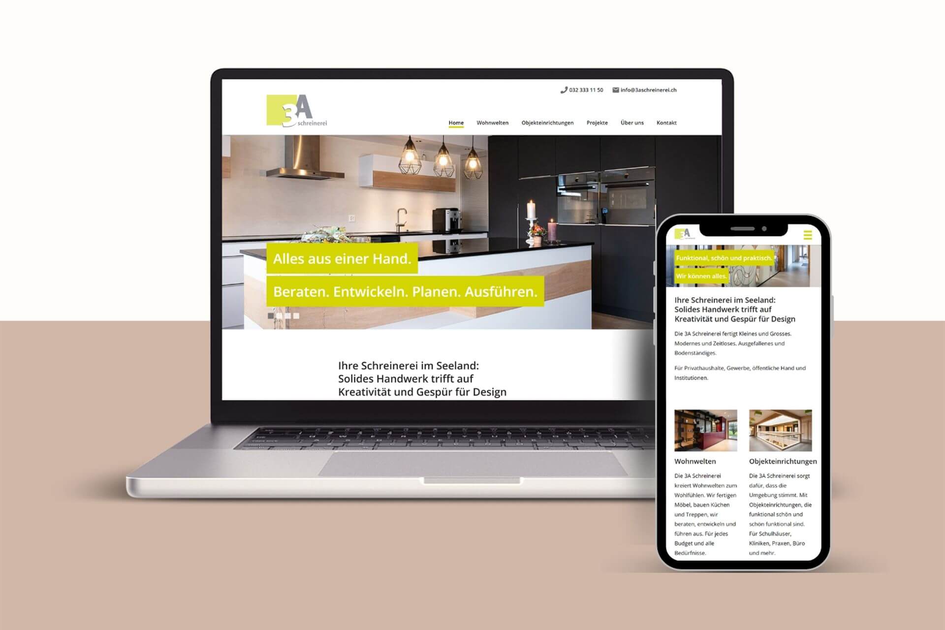 Darstellung der 3A Schreiberei Website auf Laptop und Smartphone