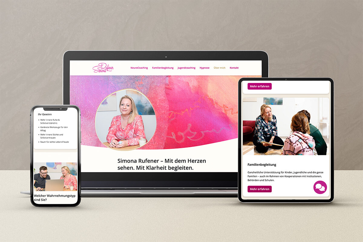 Website von Simona Rufener auf verschiedenen Geräten